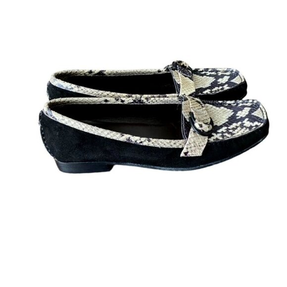 Stuart Weitzman Black Leather Loafer with Snakeskin Print 7 - Picture 1 of 7